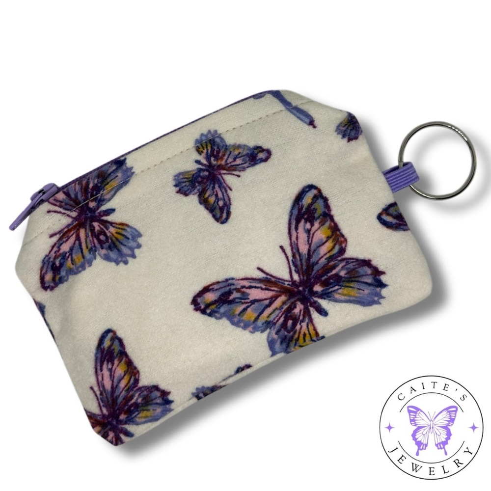 Handmade Coin Purse with a Purple Butterfly Fabric